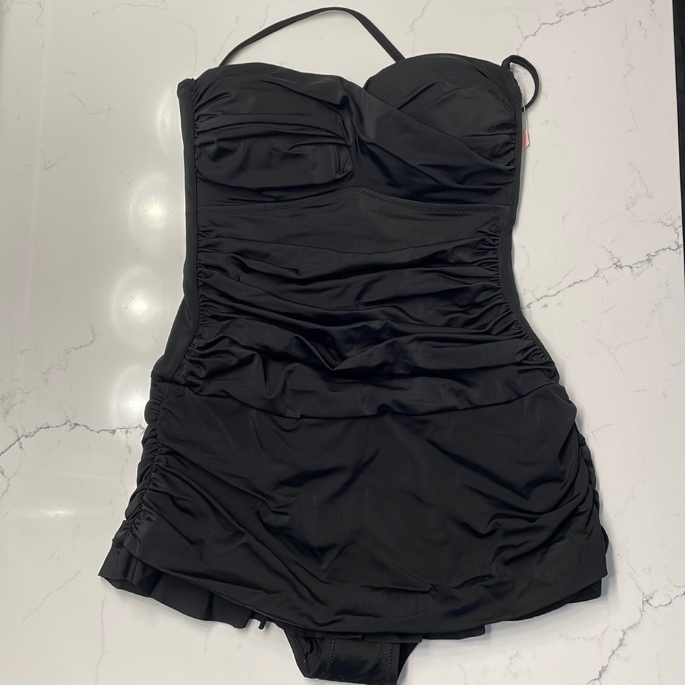 Dobreva Bandeau Halter Tummy Control One Piece Skirted Swimsuit